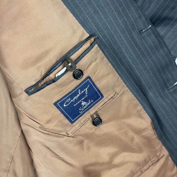 Men's Coppley x Harry Rosen 47W Brown / Grey Pinstripe Scabal Wool Sport Coat - Picture 14 of 16